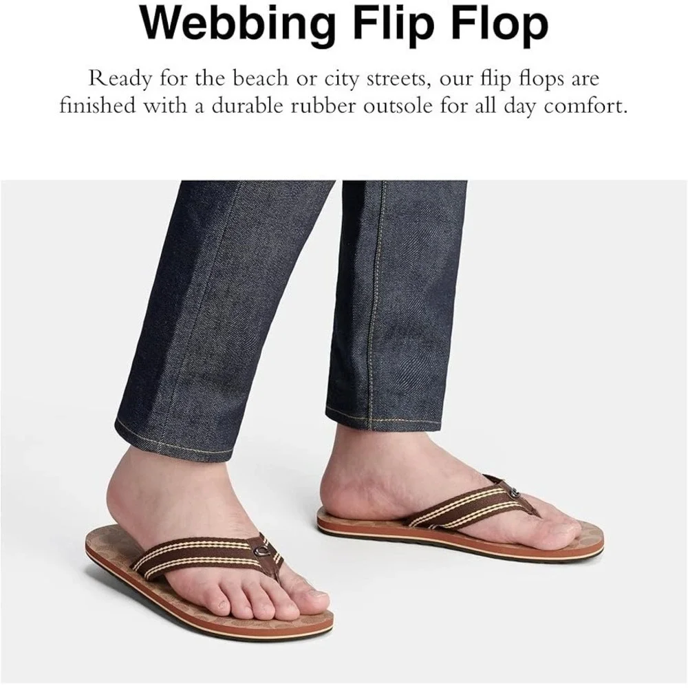 Coach Men's 8-M Webbing Flip Flop Tan Signature C8896